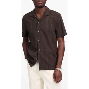 Madewell Mens‎ Camp Shirt Short Sleeve Eyelet Button Up Brown Large NWOT $118